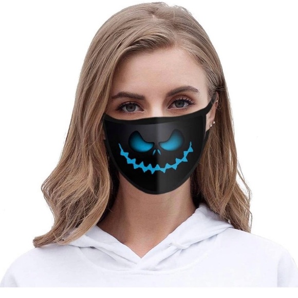 Blue Carved Pumpkin Hallwoween Face Mask New - Picture 3 of 3